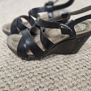 Dansko Frida Leather Wedge Heels Black Ankle Strap 8.5